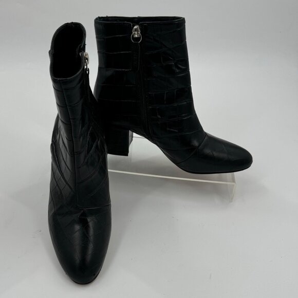 SCHUTZ Shoes - Black Schutz Crocodile-Embossed Leather Ankle Boots Size 8B With Side Zipper